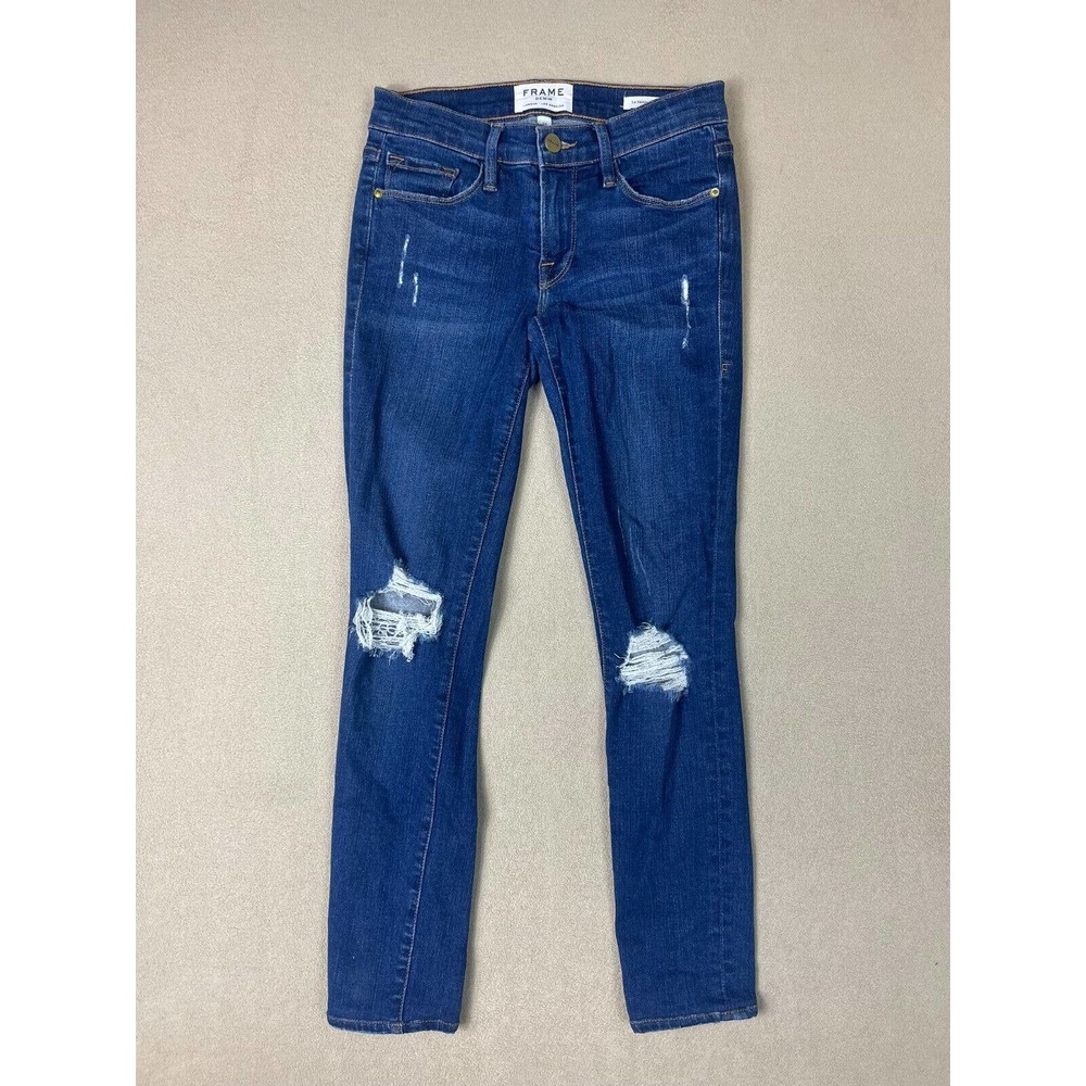 Frame Jeans Adult 24 Blue Le Skinny De Jeanne‎ Distressed Low Rise Womens